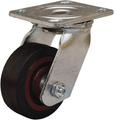 Hamilton - 4" Diam x 1-1/2" Wide x 5-5/8" OAH Top Plate Mount Swivel Caster - Rubber Mold on Cast Iron, 200 Lb Capacity, Straight Roller Bearing, 4 x 4-1/2" Plate - USA Tool & Supply