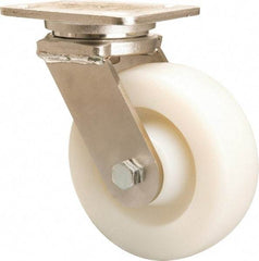Hamilton - 6" Diam x 2" Wide x 7-1/2" OAH Top Plate Mount Swivel Caster - Nylon, 1,000 Lb Capacity, Stainless Steel Double Shielded Precision Ball Bearing, 4 x 5" Plate - USA Tool & Supply