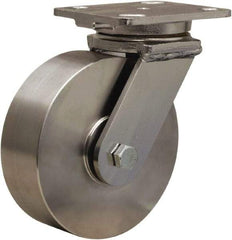 Hamilton - 6" Diam x 2" Wide x 7-1/2" OAH Top Plate Mount Swivel Caster - Forged Steel, 1,200 Lb Capacity, Stainless Steel Double Shielded Precision Ball Bearing, 4 x 5" Plate - USA Tool & Supply