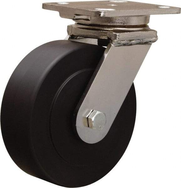 Hamilton - 6" Diam x 2" Wide x 7-1/2" OAH Top Plate Mount Swivel Caster - Nylon, 1,600 Lb Capacity, Stainless Steel Double Shielded Precision Ball Bearing, 4 x 5" Plate - USA Tool & Supply