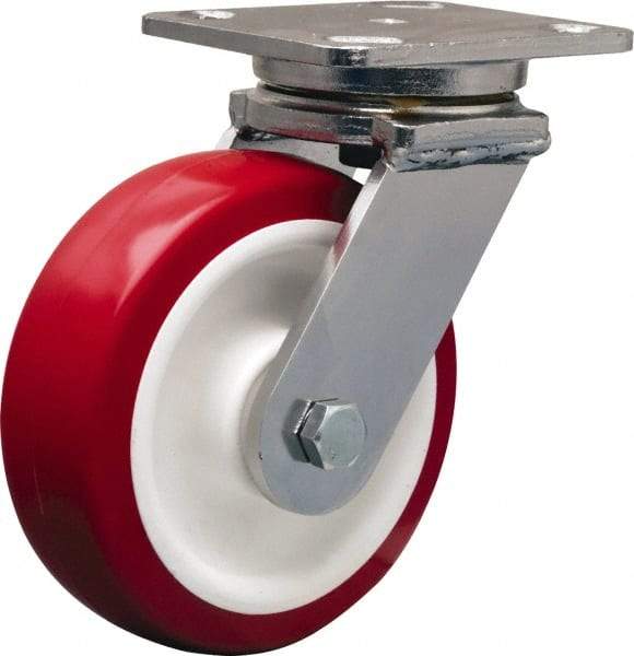 Hamilton - 6" Diam x 2" Wide x 7-1/2" OAH Top Plate Mount Swivel Caster - Polyurethane Mold on Polypropylene, 1,000 Lb Capacity, Delrin Bearing, 4 x 5" Plate - USA Tool & Supply