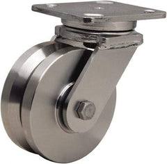 Hamilton - 5" Diam x 2" Wide, Stainless Steel Swivel Caster - 950 Lb Capacity, Top Plate Mount, 4" x 5" Plate, Stainless Steel Precision Ball Bearing - USA Tool & Supply