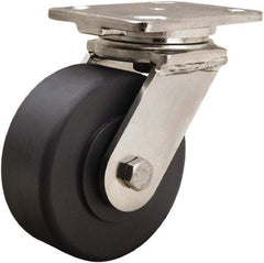 Hamilton - 8" Diam x 2" Wide x 9-1/2" OAH Top Plate Mount Swivel Caster - Nylon, 1,600 Lb Capacity, Stainless Steel Double Shielded Precision Ball Bearing, 4 x 5" Plate - USA Tool & Supply