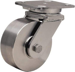 Hamilton - 5" Diam x 2" Wide x 6-1/2" OAH Top Plate Mount Swivel Caster - Forged Steel, 950 Lb Capacity, Stainless Steel Double Shielded Precision Ball Bearing, 4 x 5" Plate - USA Tool & Supply