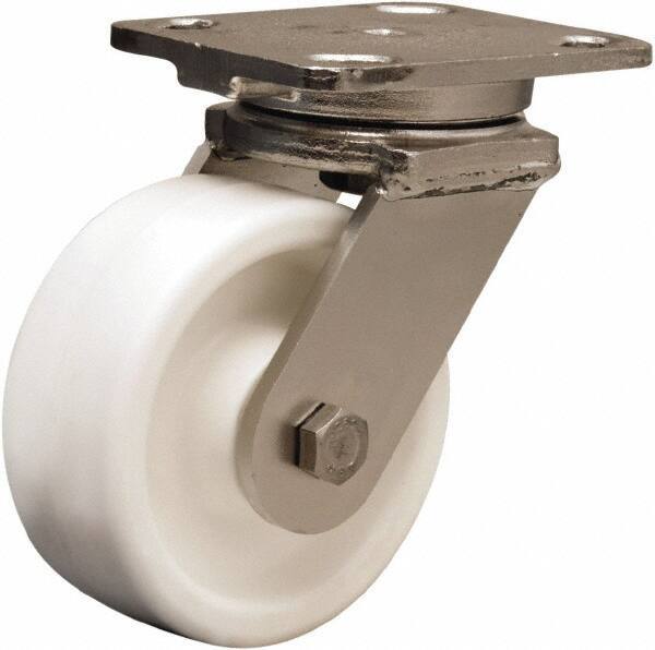 Hamilton - 5" Diam x 2" Wide x 6-1/2" OAH Top Plate Mount Swivel Caster - Polyolefin, 650 Lb Capacity, Delrin Bearing, 4 x 5" Plate - USA Tool & Supply