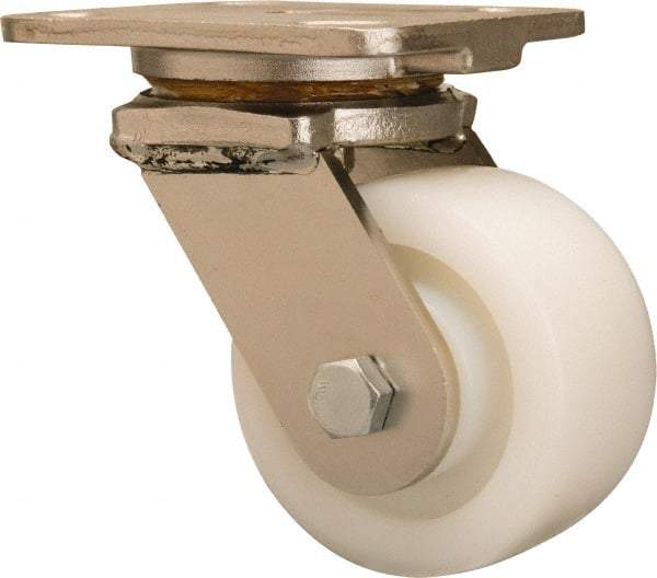 Hamilton - 4" Diam x 2" Wide x 5-5/8" OAH Top Plate Mount Swivel Caster - Nylon, 800 Lb Capacity, Stainless Steel Double Shielded Precision Ball Bearing, 4 x 5" Plate - USA Tool & Supply