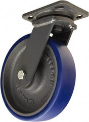 Hamilton - 8" Diam x 2" Wide x 9-1/2" OAH Top Plate Mount Swivel Caster - Polyurethane Mold onto Cast Iron Center, 1,200 Lb Capacity, Tapered Roller Bearing, 4 x 5" Plate - USA Tool & Supply