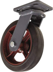 Hamilton - 8" Diam x 2" Wide x 9-1/2" OAH Top Plate Mount Swivel Caster - Rubber Mold on Cast Iron, 500 Lb Capacity, Straight Roller Bearing, 4 x 5" Plate - USA Tool & Supply