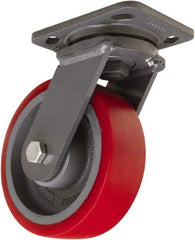 Hamilton - 6" Diam x 2" Wide x 7-1/2" OAH Top Plate Mount Swivel Caster - Polyurethane Mold onto Cast Iron Center, 1,400 Lb Capacity, Sealed Precision Ball Bearing, 4 x 5" Plate - USA Tool & Supply