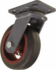 Hamilton - 6" Diam x 2" Wide x 7-1/2" OAH Top Plate Mount Swivel Caster - Rubber Mold on Cast Iron, 410 Lb Capacity, Straight Roller Bearing, 4 x 5" Plate - USA Tool & Supply