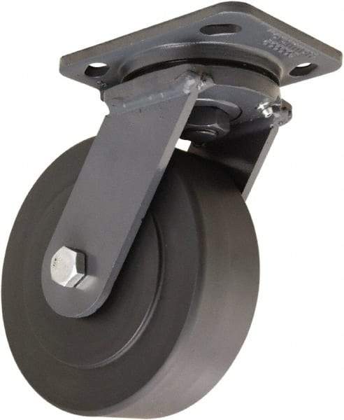 Hamilton - 6" Diam x 2" Wide x 7-1/2" OAH Top Plate Mount Swivel Caster - Nylon, 2,000 Lb Capacity, Sealed Precision Ball Bearing, 4 x 5" Plate - USA Tool & Supply
