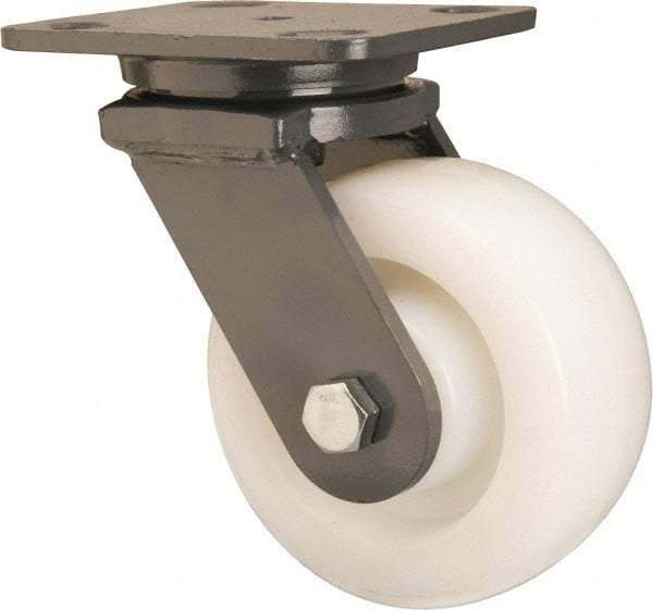 Hamilton - 5" Diam x 2" Wide x 6-1/2" OAH Top Plate Mount Swivel Caster - Nylon, Sealed Precision Ball Bearing, 4 x 5" Plate - USA Tool & Supply