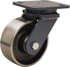 Hamilton - 5" Diam x 2" Wide x 6-1/2" OAH Top Plate Mount Swivel Caster - Forged Steel, 2,000 Lb Capacity, Sealed Precision Ball Bearing, 4 x 5" Plate - USA Tool & Supply