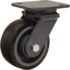 Hamilton - 5" Diam x 2" Wide x 6-1/2" OAH Top Plate Mount Swivel Caster - Polyurethane Mold onto Cast Iron Center, 1,360 Lb Capacity, Sealed Precision Ball Bearing, 4 x 5" Plate - USA Tool & Supply