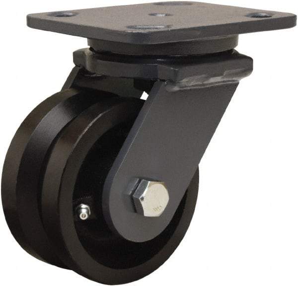 Hamilton - 4" Diam x 2" Wide, Iron Swivel Caster - 800 Lb Capacity, Top Plate Mount, 4" x 5" Plate, Straight Roller Bearing - USA Tool & Supply