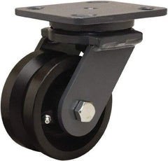 Hamilton - 4" Diam x 2" Wide, Iron Swivel Caster - 800 Lb Capacity, Top Plate Mount, 4" x 5" Plate, Straight Roller Bearing - USA Tool & Supply