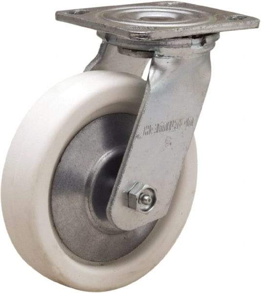 Hamilton - 6" Diam x 1-1/2" Wide x 7-1/2" OAH Top Plate Mount Swivel Caster - Polyolefin, 525 Lb Capacity, Delrin Bearing, 4 x 4-1/2" Plate - USA Tool & Supply