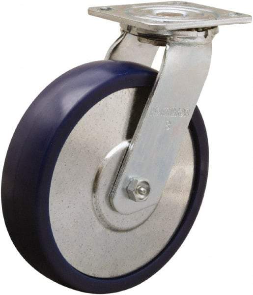 Hamilton - 8" Diam x 2" Wide x 9-1/2" OAH Top Plate Mount Swivel Caster - Polyurethane, 900 Lb Capacity, Sealed Precision Ball Bearing, 4 x 4-1/2" Plate - USA Tool & Supply