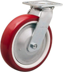Hamilton - 8" Diam x 2" Wide x 9-1/2" OAH Top Plate Mount Swivel Caster - Polyurethane Mold on Polypropylene, 900 Lb Capacity, Straight Roller Bearing, 4 x 4-1/2" Plate - USA Tool & Supply