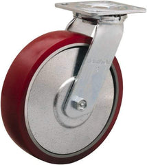 Hamilton - 8" Diam x 2" Wide x 9-1/2" OAH Top Plate Mount Swivel Caster - Polyurethane on Aluminum, 900 Lb Capacity, Straight Roller Bearing, 4 x 4-1/2" Plate - USA Tool & Supply