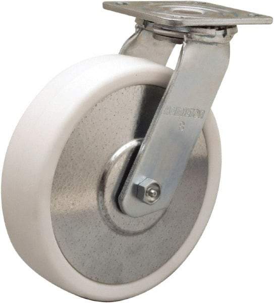 Hamilton - 8" Diam x 2" Wide x 9-1/2" OAH Top Plate Mount Swivel Caster - Polyolefin, 900 Lb Capacity, Delrin Bearing, 4 x 4-1/2" Plate - USA Tool & Supply