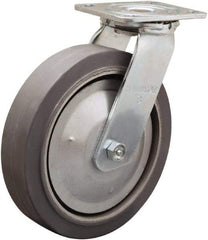 Hamilton - 8" Diam x 2" Wide x 9-1/2" OAH Top Plate Mount Swivel Caster - Rubber Mold on Aluminum, 500 Lb Capacity, Straight Roller Bearing, 4 x 4-1/2" Plate - USA Tool & Supply