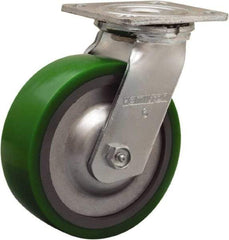 Hamilton - 6" Diam x 2" Wide x 7-1/2" OAH Top Plate Mount Swivel Caster - Polyurethane Mold onto Cast Iron Center, 900 Lb Capacity, Sealed Precision Ball Bearing, 4 x 4-1/2" Plate - USA Tool & Supply