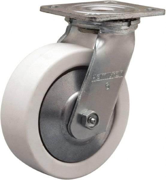 Hamilton - 6" Diam x 2" Wide x 7-1/2" OAH Top Plate Mount Swivel Caster - Polyolefin, 750 Lb Capacity, Delrin Bearing, 4 x 4-1/2" Plate - USA Tool & Supply
