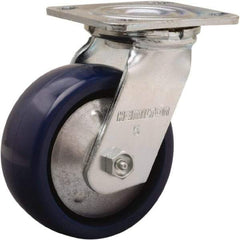 Hamilton - 5" Diam x 2" Wide x 6-1/2" OAH Top Plate Mount Swivel Caster - Polyurethane, 900 Lb Capacity, Sealed Precision Ball Bearing, 4 x 4-1/2" Plate - USA Tool & Supply