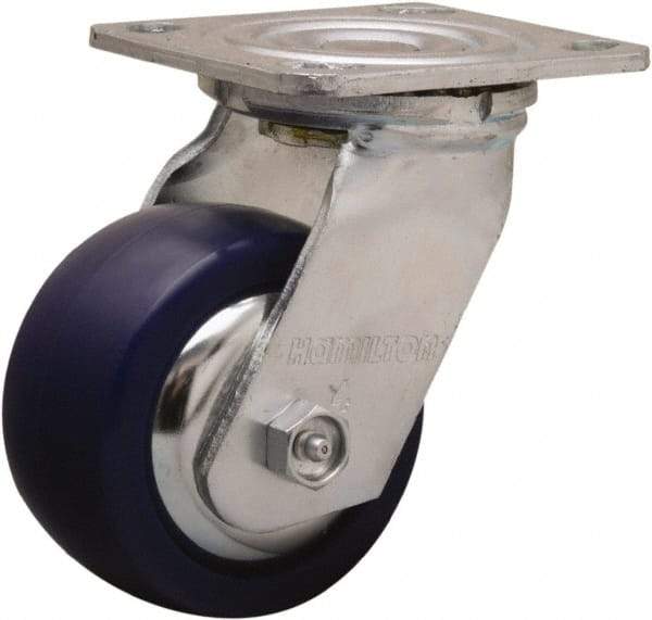 Hamilton - 4" Diam x 2" Wide x 5-5/8" OAH Top Plate Mount Swivel Caster - Polyurethane, 750 Lb Capacity, Straight Roller Bearing, 4 x 4-1/2" Plate - USA Tool & Supply