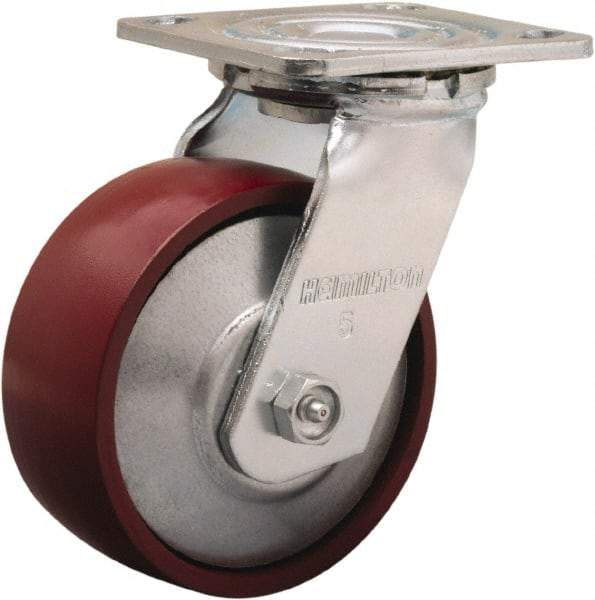 Hamilton - 5" Diam x 2" Wide x 6-1/2" OAH Top Plate Mount Swivel Caster - Cast Iron, 900 Lb Capacity, Sealed Precision Ball Bearing, 4 x 4-1/2" Plate - USA Tool & Supply