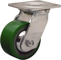 Hamilton - 4" Diam x 2" Wide x 5-5/8" OAH Top Plate Mount Swivel Caster - Polyurethane Mold onto Cast Iron Center, 750 Lb Capacity, Sealed Precision Ball Bearing, 4 x 4-1/2" Plate - USA Tool & Supply