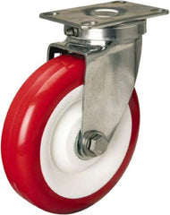 Hamilton - 5" Diam x 1-3/8" Wide x 6-1/4" OAH Top Plate Mount Swivel Caster - Polyurethane Mold on Polypropylene, 325 Lb Capacity, Delrin Bearing, 2-3/8 x 3-5/8" Plate - USA Tool & Supply