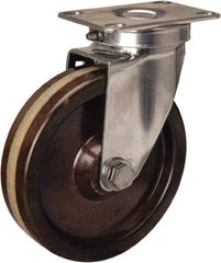 Hamilton - 5" Diam x 1-1/4" Wide x 6-1/4" OAH Top Plate Mount Swivel Caster - Phenolic, 300 Lb Capacity, Plain Bore Bearing, 2-3/8 x 3-5/8" Plate - USA Tool & Supply