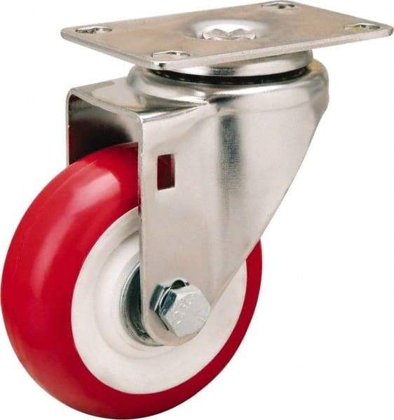 Hamilton - 3-1/2" Diam x 1-3/8" Wide x 4-7/8" OAH Top Plate Mount Swivel Caster - Polyurethane Mold on Polypropylene, 325 Lb Capacity, Delrin Bearing, 2-3/8 x 3-5/8" Plate - USA Tool & Supply
