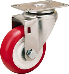 Hamilton - 3-1/2" Diam x 1-3/8" Wide x 4-7/8" OAH Top Plate Mount Swivel Caster - Polyurethane Mold on Polypropylene, 325 Lb Capacity, Delrin Bearing, 2-3/8 x 3-5/8" Plate - USA Tool & Supply
