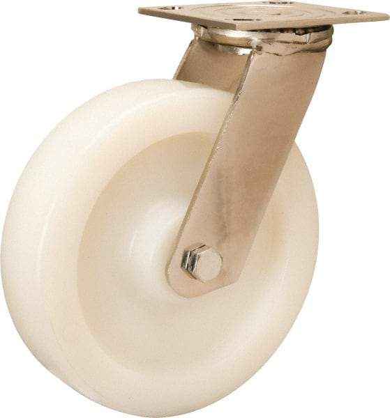 Hamilton - 8" Diam x 2" Wide x 9-1/2" OAH Top Plate Mount Swivel Caster - Nylon, 500 Lb Capacity, Stainless Steel Precision Ball Bearing, 3-3/4 x 4-1/2" Plate - USA Tool & Supply