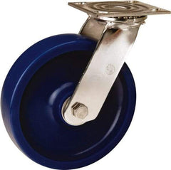 Hamilton - 8" Diam x 2" Wide x 9-1/2" OAH Top Plate Mount Swivel Caster - Polyurethane, 800 Lb Capacity, Delrin Bearing, 3-3/4 x 4-1/2" Plate - USA Tool & Supply