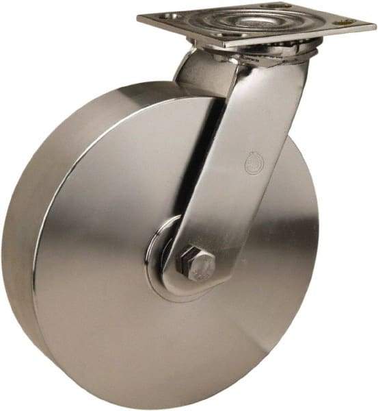 Hamilton - 8" Diam x 2" Wide x 9-1/2" OAH Top Plate Mount Swivel Caster - Forged Steel, 800 Lb Capacity, Delrin Bearing, 3-3/4 x 4-1/2" Plate - USA Tool & Supply