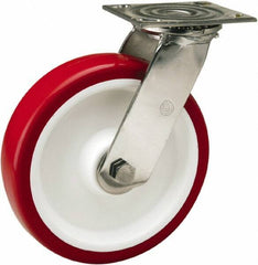 Hamilton - 8" Diam x 2" Wide x 9-1/2" OAH Top Plate Mount Swivel Caster - Polyurethane Mold on Polypropylene, 800 Lb Capacity, Delrin Bearing, 3-3/4 x 4-1/2" Plate - USA Tool & Supply