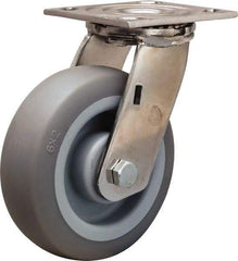 Hamilton - 6" Diam x 2" Wide x 7-1/2" OAH Top Plate Mount Swivel Caster - Rubber Mold on Polyolefin, 410 Lb Capacity, Delrin Bearing, 3-3/4 x 4-1/2" Plate - USA Tool & Supply