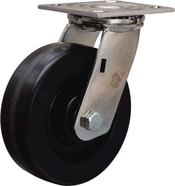 Hamilton - 6" Diam x 2" Wide x 7-1/2" OAH Top Plate Mount Swivel Caster - Phenolic, 800 Lb Capacity, Delrin Bearing, 3-3/4 x 4-1/2" Plate - USA Tool & Supply