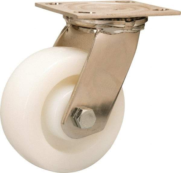 Hamilton - 5" Diam x 2" Wide x 6-1/2" OAH Top Plate Mount Swivel Caster - Nylon, 800 Lb Capacity, Stainless Steel Precision Ball Bearing, 4 x 4-1/2" Plate - USA Tool & Supply