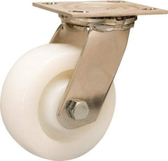 Hamilton - 5" Diam x 2" Wide x 6-1/2" OAH Top Plate Mount Swivel Caster - Nylon, 800 Lb Capacity, Stainless Steel Precision Ball Bearing, 4 x 4-1/2" Plate - USA Tool & Supply