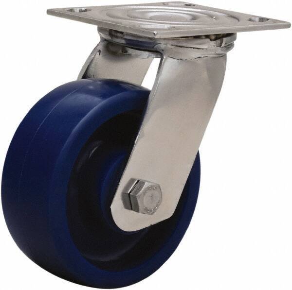 Hamilton - 5" Diam x 2" Wide x 6-1/2" OAH Top Plate Mount Swivel Caster - Polyurethane, 800 Lb Capacity, Delrin Bearing, 3-3/4 x 4-1/2" Plate - USA Tool & Supply