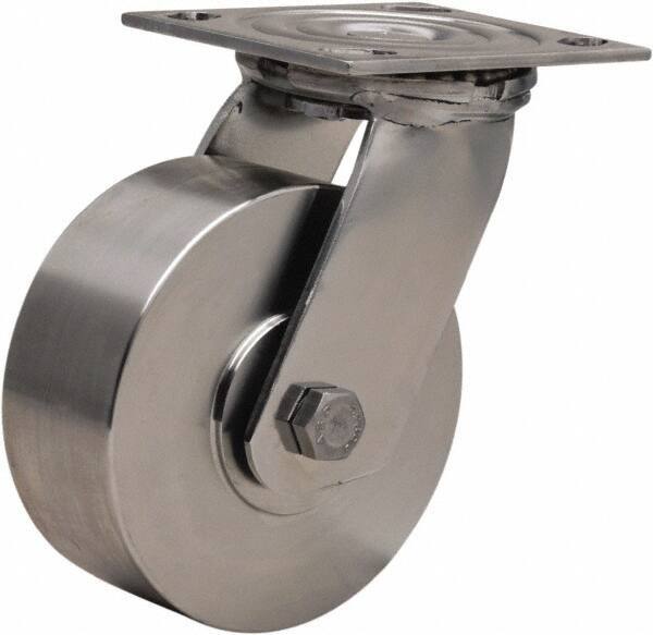 Hamilton - 5" Diam x 2" Wide x 6-1/2" OAH Top Plate Mount Swivel Caster - Forged Steel, 800 Lb Capacity, Delrin Bearing, 3-3/4 x 4-1/2" Plate - USA Tool & Supply