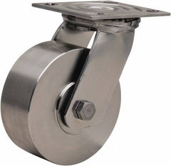 Hamilton - 5" Diam x 2" Wide x 6-1/2" OAH Top Plate Mount Swivel Caster - Forged Steel, 800 Lb Capacity, Delrin Bearing, 3-3/4 x 4-1/2" Plate - USA Tool & Supply