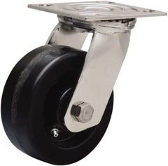 Hamilton - 5" Diam x 2" Wide x 6-1/2" OAH Top Plate Mount Swivel Caster - Phenolic, 800 Lb Capacity, Delrin Bearing, 3-3/4 x 4-1/2" Plate - USA Tool & Supply