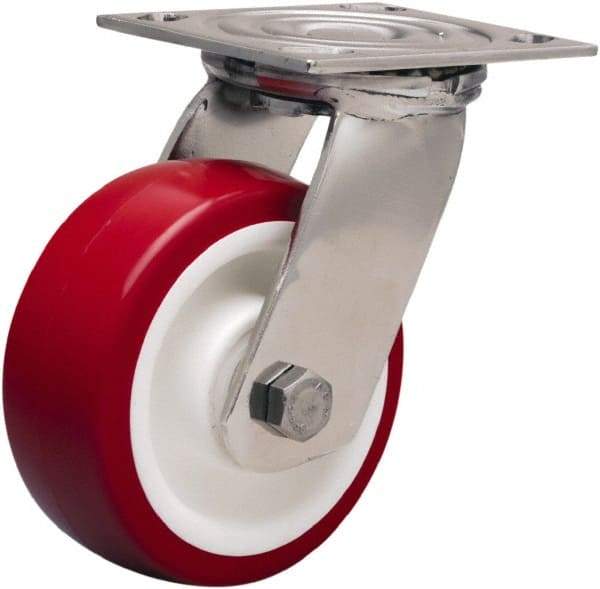 Hamilton - 5" Diam x 2" Wide x 6-1/2" OAH Top Plate Mount Swivel Caster - Polyurethane Mold on Polypropylene, 800 Lb Capacity, Delrin Bearing, 3-3/4 x 4-1/2" Plate - USA Tool & Supply