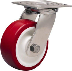 Hamilton - 5" Diam x 2" Wide x 6-1/2" OAH Top Plate Mount Swivel Caster - Polyurethane Mold on Polypropylene, 800 Lb Capacity, Delrin Bearing, 3-3/4 x 4-1/2" Plate - USA Tool & Supply